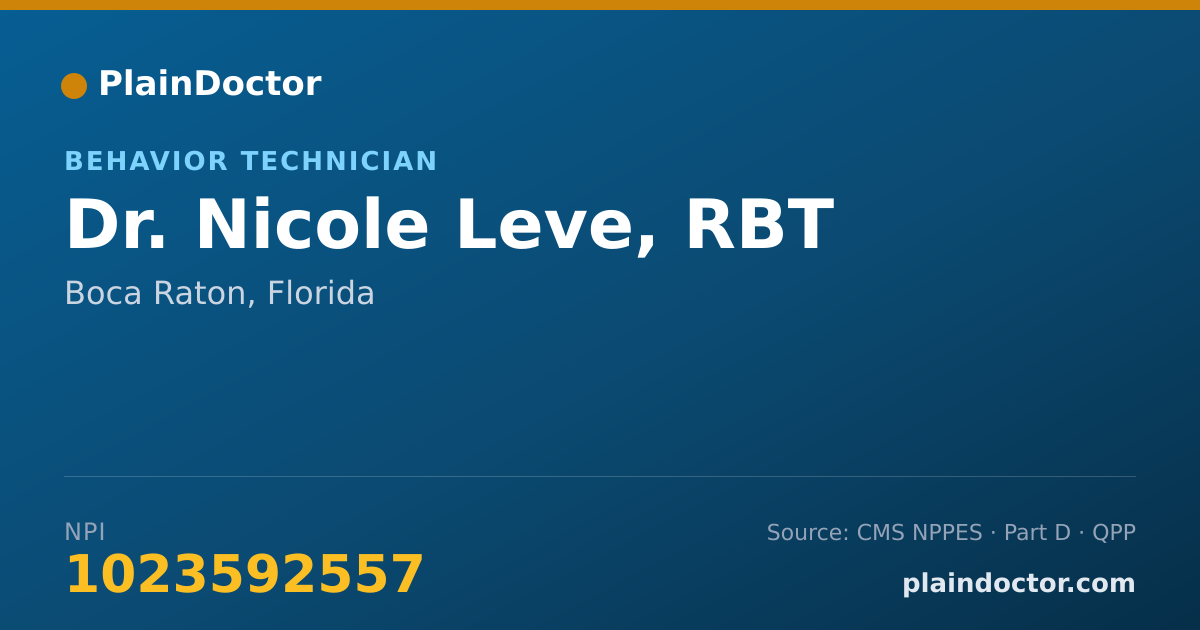 Shareable card for Nicole Leve, RBT - Behavior Technician, Boca Raton, FL