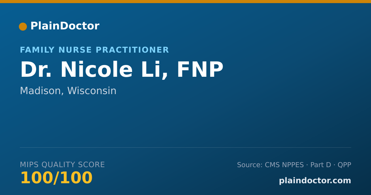 Shareable card for Nicole Li, FNP - Family Nurse Practitioner, Madison, WI