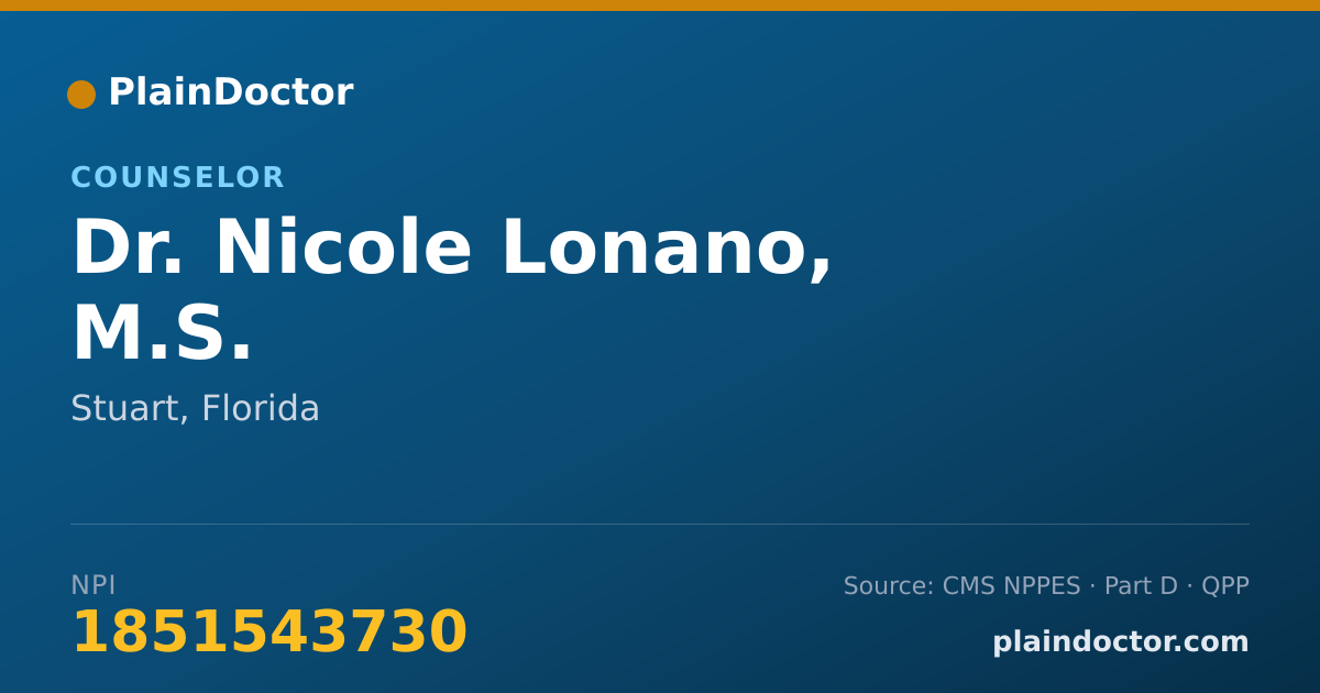 Shareable card for Nicole Lonano, M.S. - Counselor, Stuart, FL