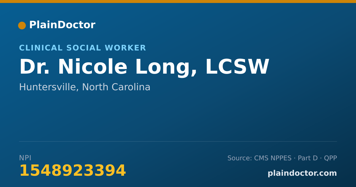 Shareable card for Nicole Long, LCSW - Clinical Social Worker, Huntersville, NC