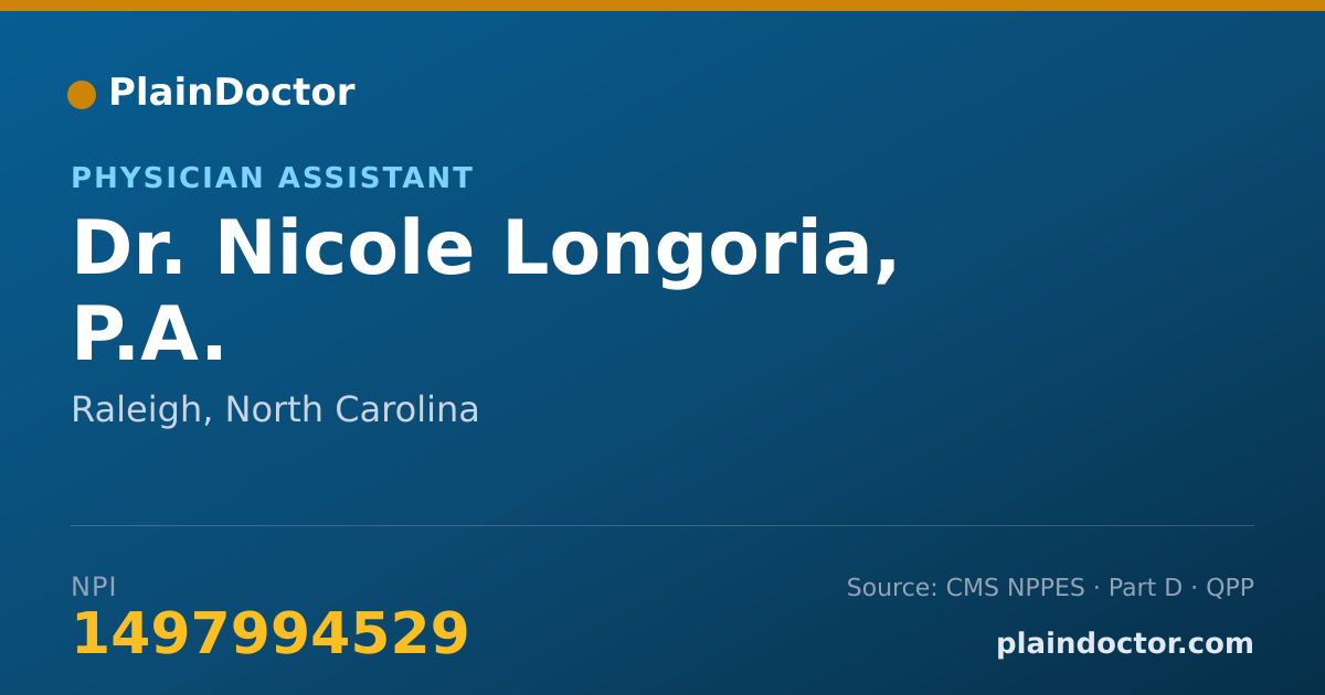 Shareable card for Nicole Longoria, P.A. - Physician Assistant, Raleigh, NC