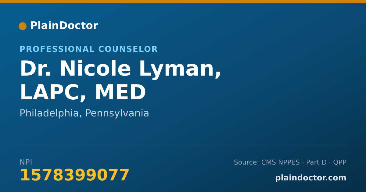 Shareable card for Nicole Lyman, LAPC, MED - Professional Counselor, Philadelphia, PA