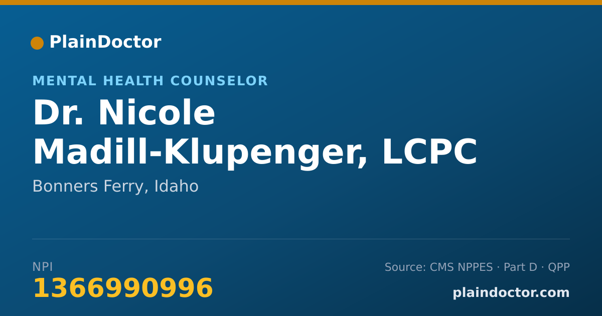 Shareable card for Nicole Madill-Klupenger, LCPC 6404 - Mental Health Counselor, Bonners Ferry, ID