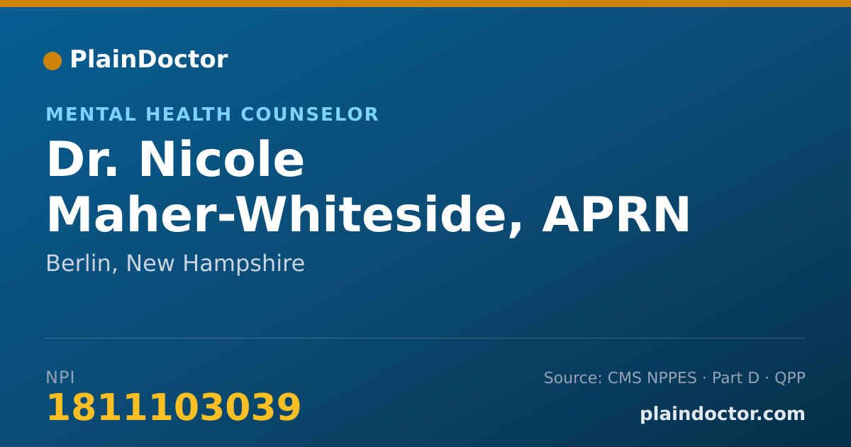 Shareable card for Nicole Maher-Whiteside, APRN - Mental Health Counselor, Berlin, NH