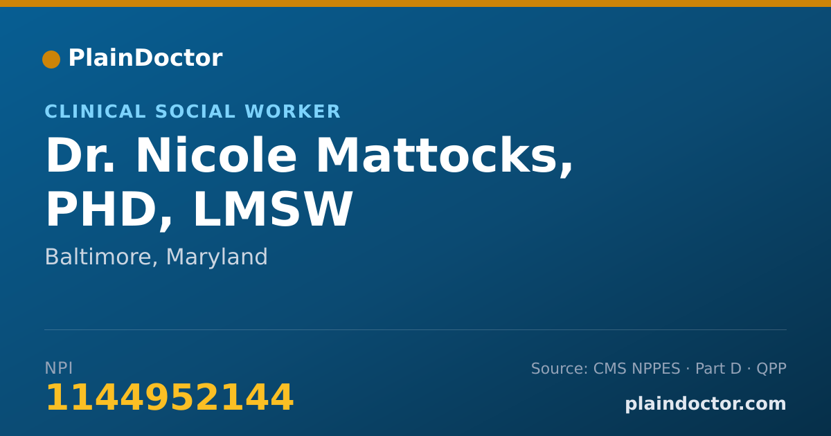 Shareable card for Nicole Mattocks, PHD, LMSW - Clinical Social Worker, Baltimore, MD
