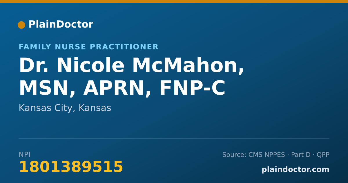 Shareable card for Nicole McMahon, MSN, APRN, FNP-C - Family Nurse Practitioner, Kansas City, KS