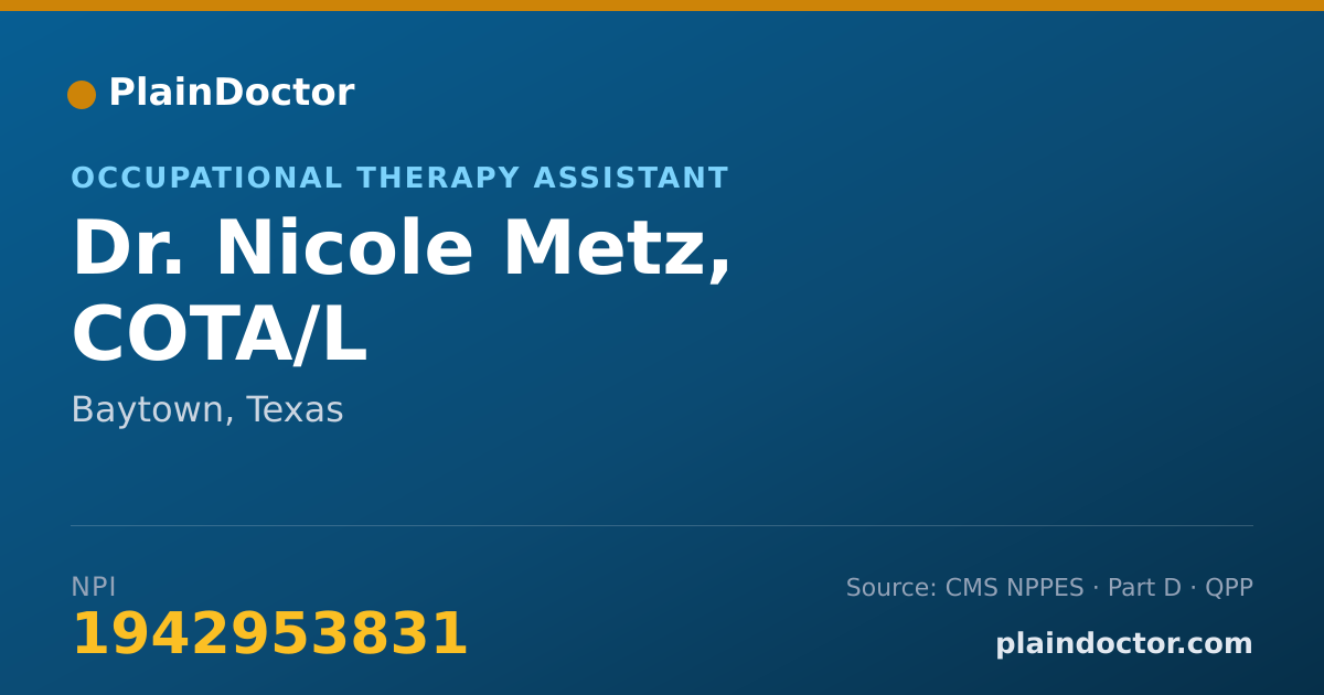 Shareable card for Nicole Metz, COTA/L - Occupational Therapy Assistant, Baytown, TX