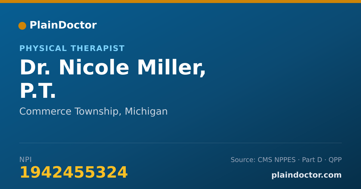 Shareable card for Nicole Miller, P.T. - Physical Therapist, Commerce Township, MI
