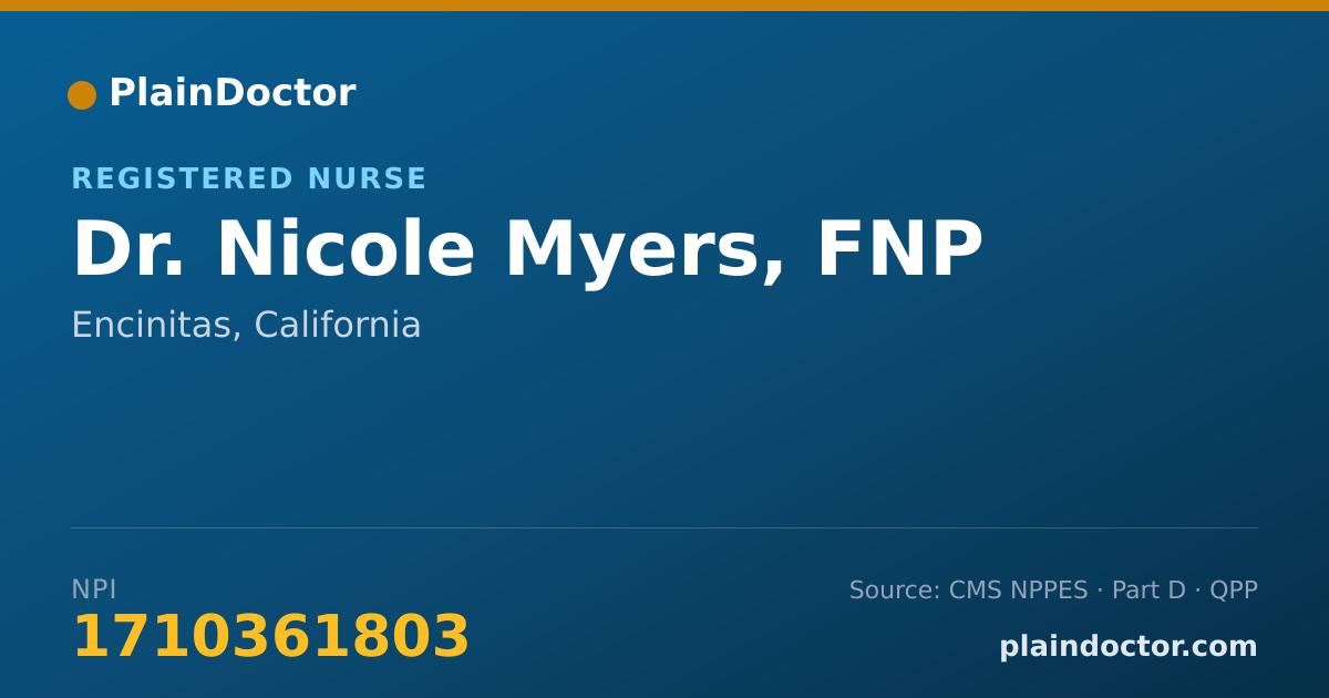 Shareable card for Nicole Myers, FNP - Registered Nurse, Encinitas, CA