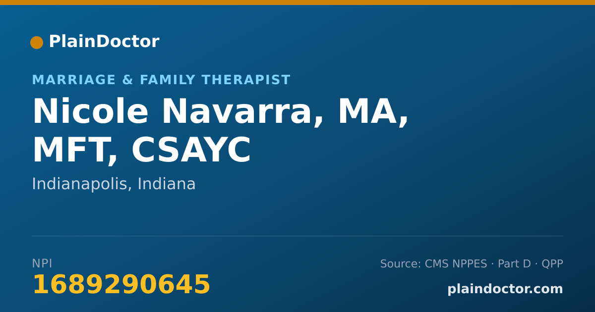 Shareable card for Nicole Navarra, MA, MFT, CSAYC - Marriage & Family Therapist, Indianapolis, IN