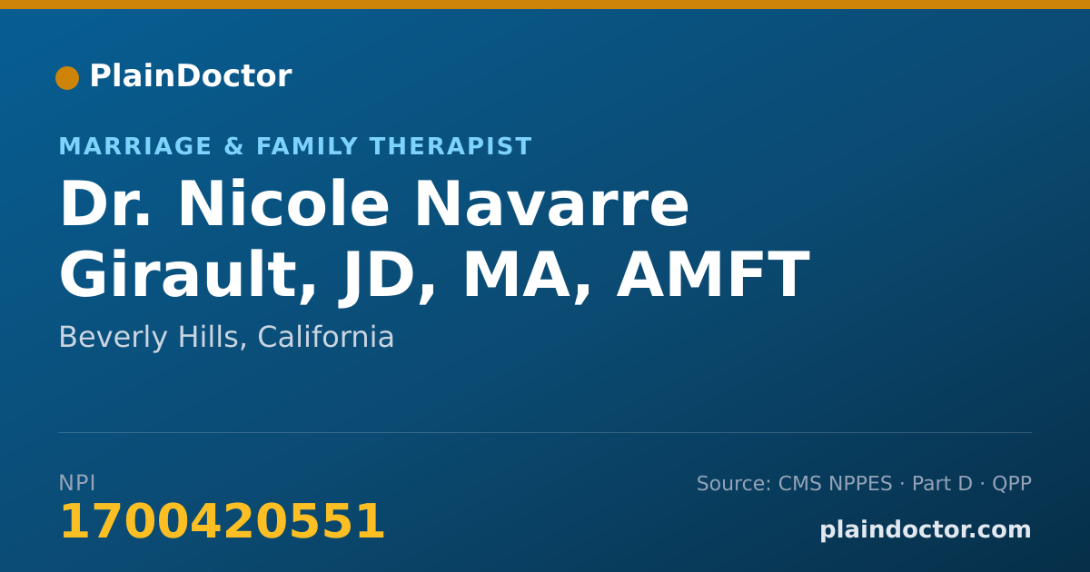 Shareable card for Nicole Navarre Girault, JD, MA, AMFT - Marriage & Family Therapist, Beverly Hills, CA