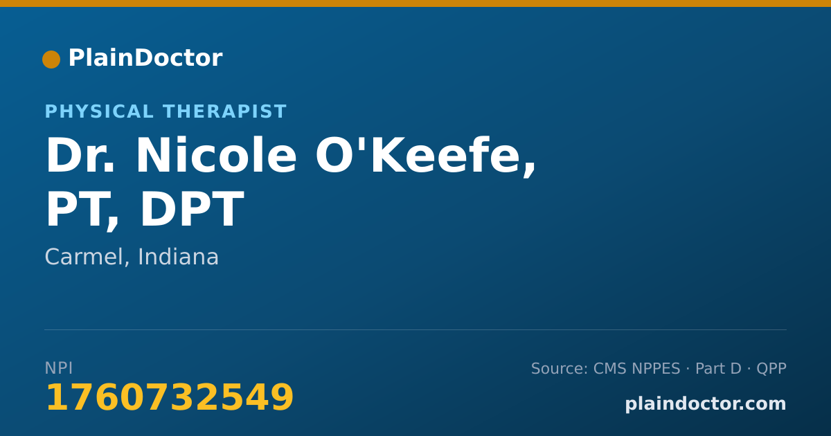 Shareable card for Nicole O'Keefe, PT, DPT - Physical Therapist, Carmel, IN