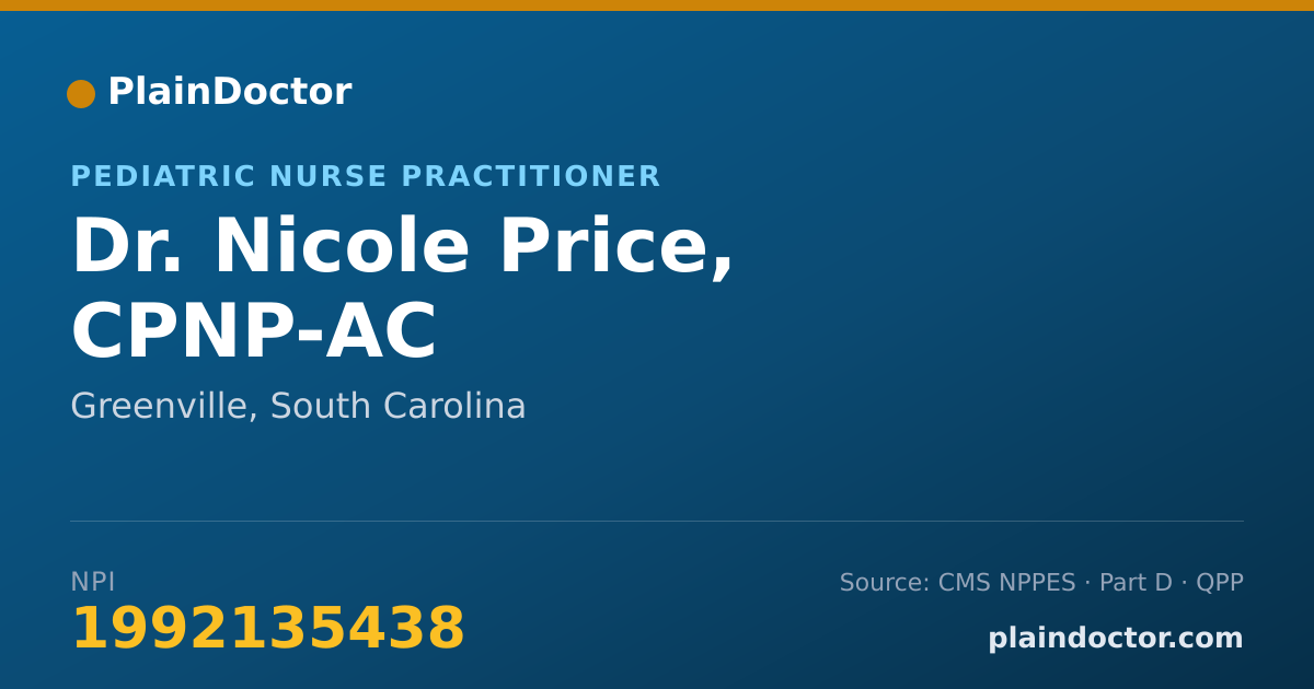 Shareable card for Nicole Price, CPNP-AC - Pediatric Nurse Practitioner, Greenville, SC