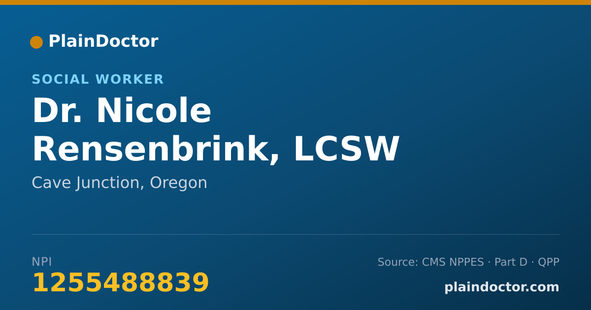 Shareable card for Nicole Rensenbrink, LCSW - Social Worker, Cave Junction, OR