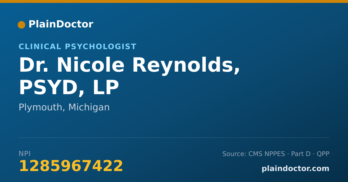 Shareable card for Nicole Reynolds, PSYD, LP - Clinical Psychologist, Plymouth, MI