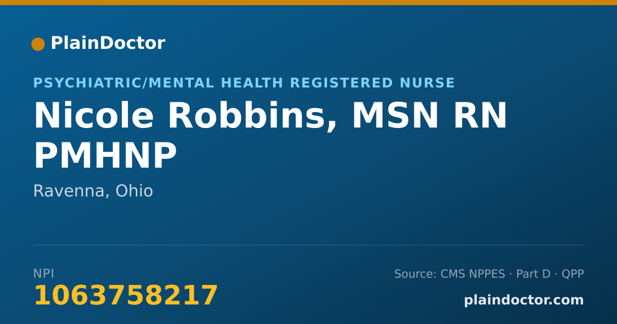 Shareable card for Nicole Robbins, MSN RN PMHNP - Psychiatric/Mental Health Registered Nurse, Ravenna, OH