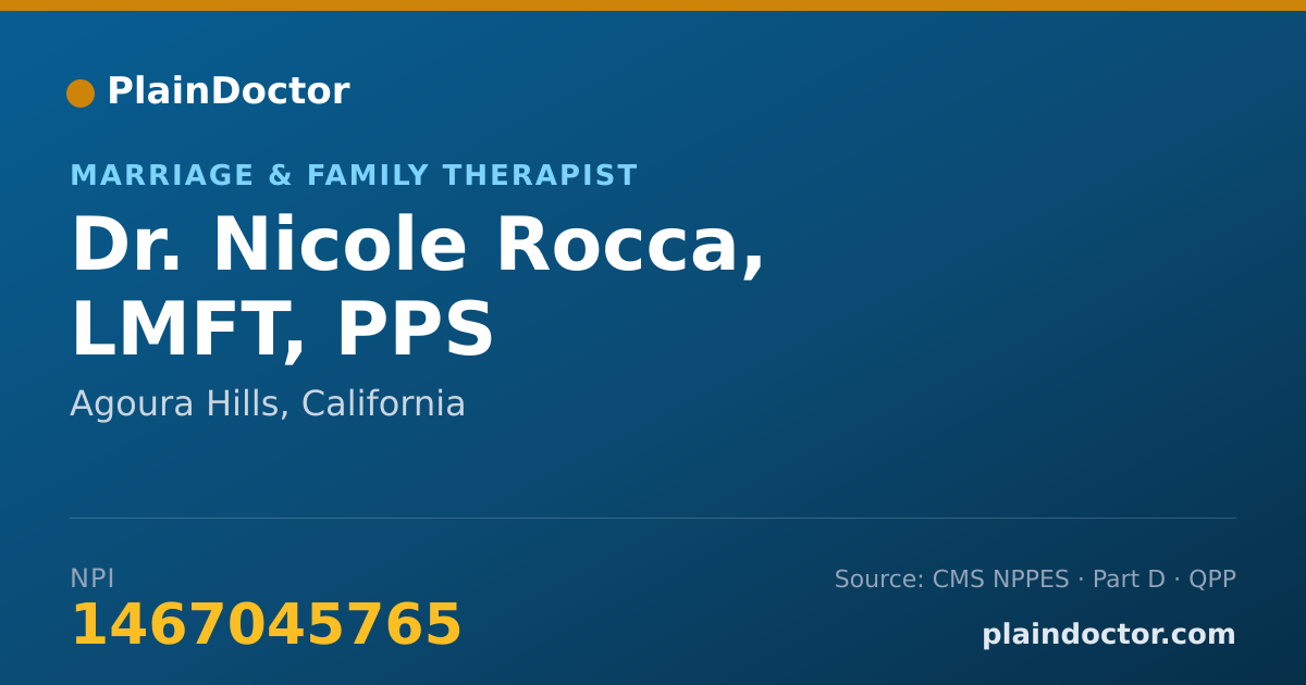 Shareable card for Nicole Rocca, LMFT, PPS - Marriage & Family Therapist, Agoura Hills, CA