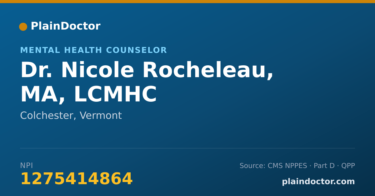 Shareable card for Nicole Rocheleau, MA, LCMHC - Mental Health Counselor, Colchester, VT