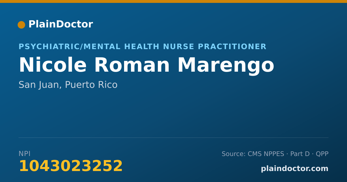 Shareable card for Nicole Roman Marengo - Psychiatric/Mental Health Nurse Practitioner, San Juan, PR