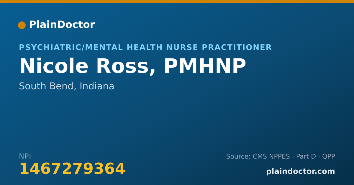 Shareable card for Nicole Ross, PMHNP - Psychiatric/Mental Health Nurse Practitioner, South Bend, IN