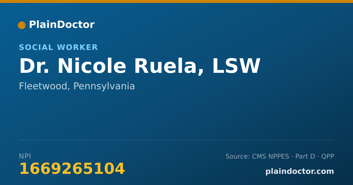 Shareable card for Nicole Ruela, LSW - Social Worker, Fleetwood, PA