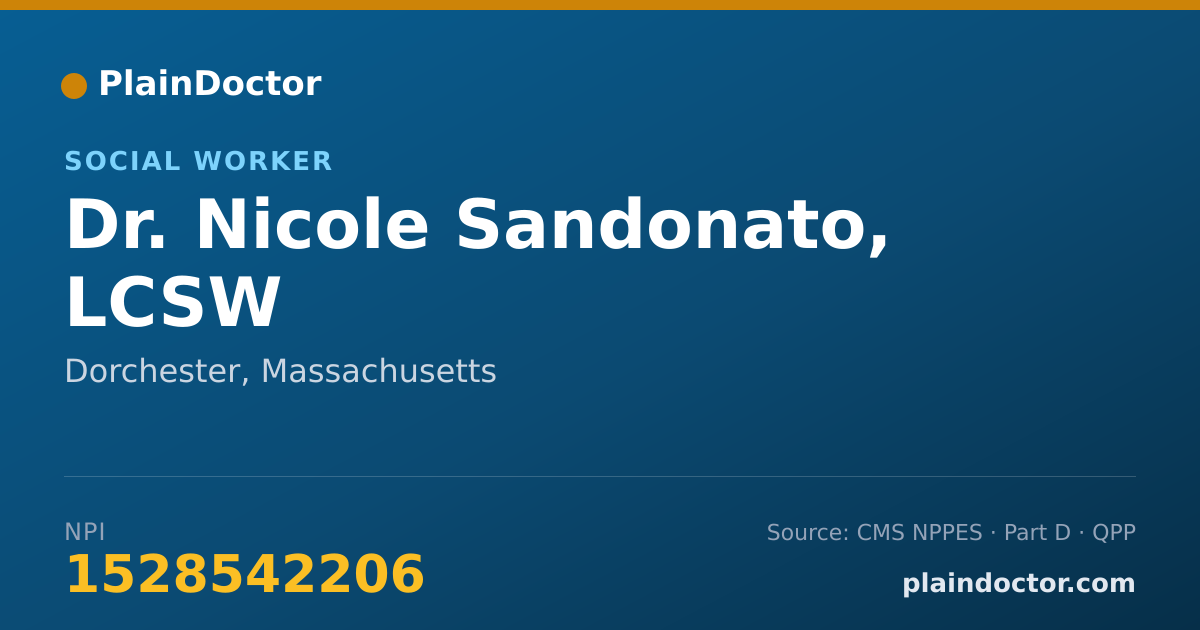 Shareable card for Nicole Sandonato, LCSW - Social Worker, Dorchester, MA