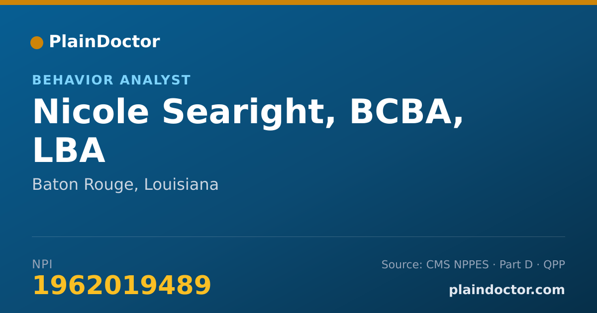 Shareable card for Nicole Searight, BCBA, LBA - Behavior Analyst, Baton Rouge, LA