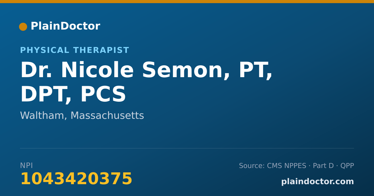 Shareable card for Nicole Semon, PT, DPT, PCS - Physical Therapist, Waltham, MA