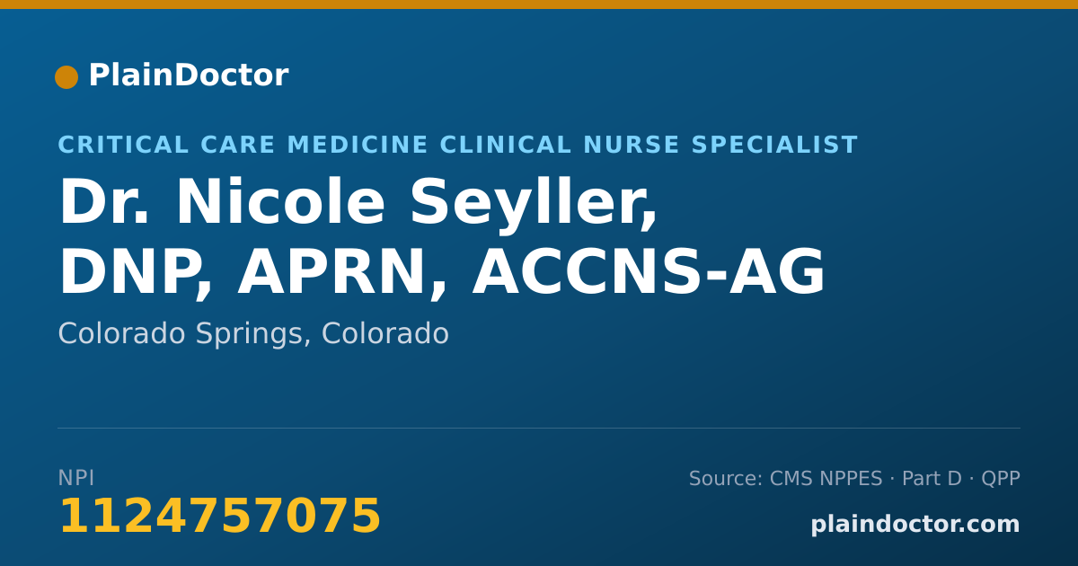 Shareable card for Nicole Seyller, DNP, APRN, ACCNS-AG - Critical Care Medicine Clinical Nurse Specialist, Colorado Springs, CO