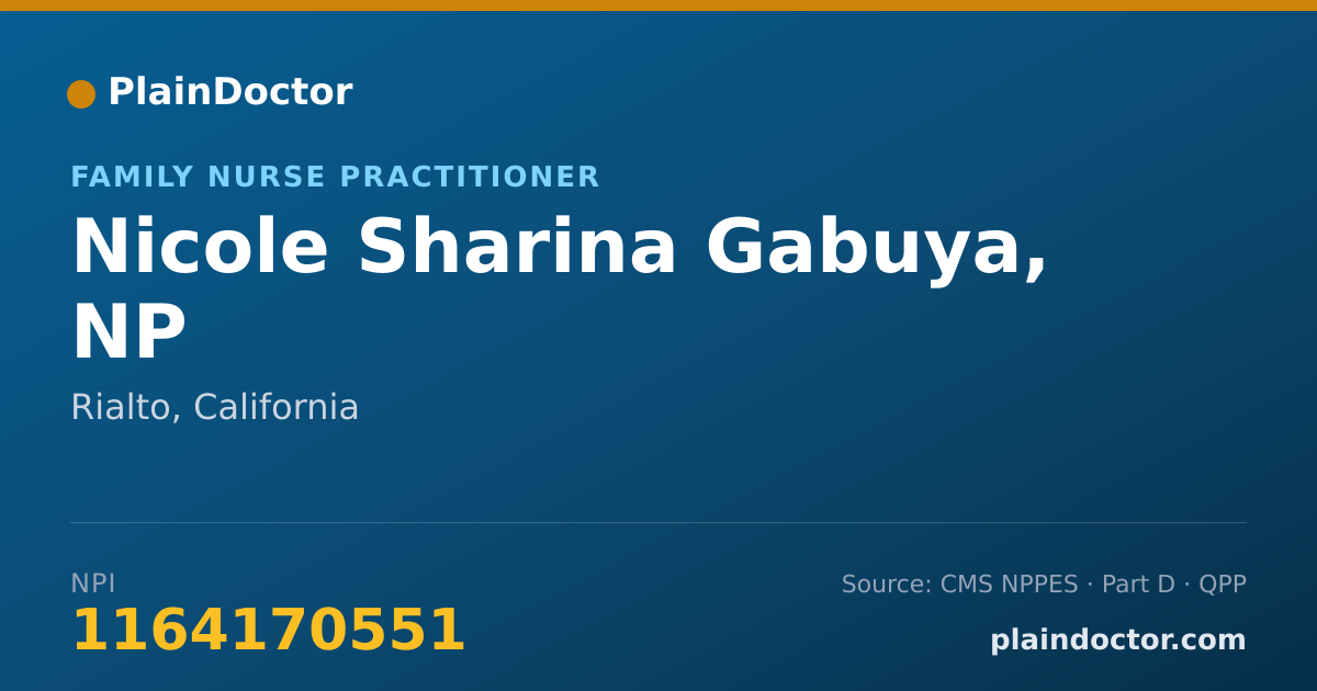 Shareable card for Nicole Sharina Gabuya, NP - Family Nurse Practitioner, Rialto, CA