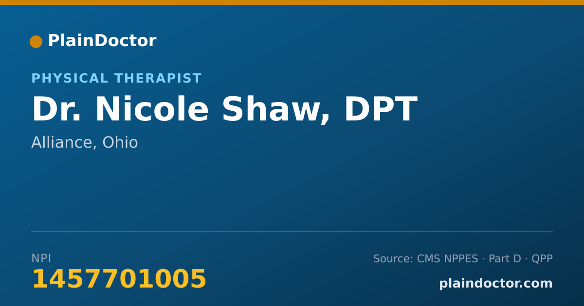 Shareable card for Nicole Shaw, DPT - Physical Therapist, Alliance, OH