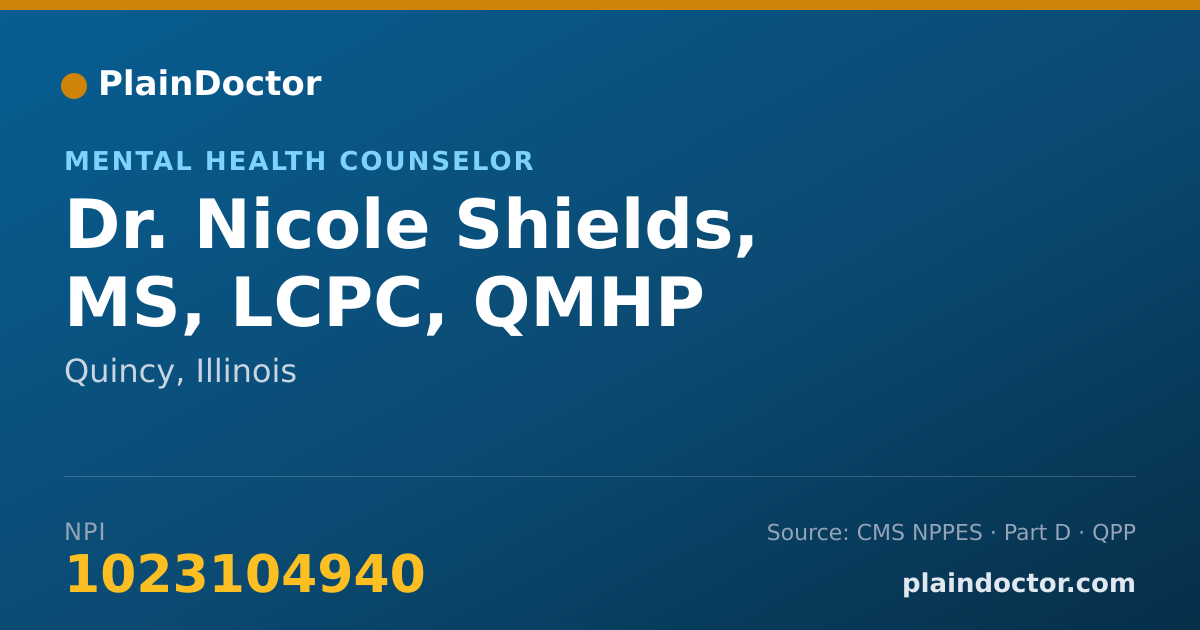 Shareable card for Nicole Shields, MS, LCPC, QMHP - Mental Health Counselor, Quincy, IL