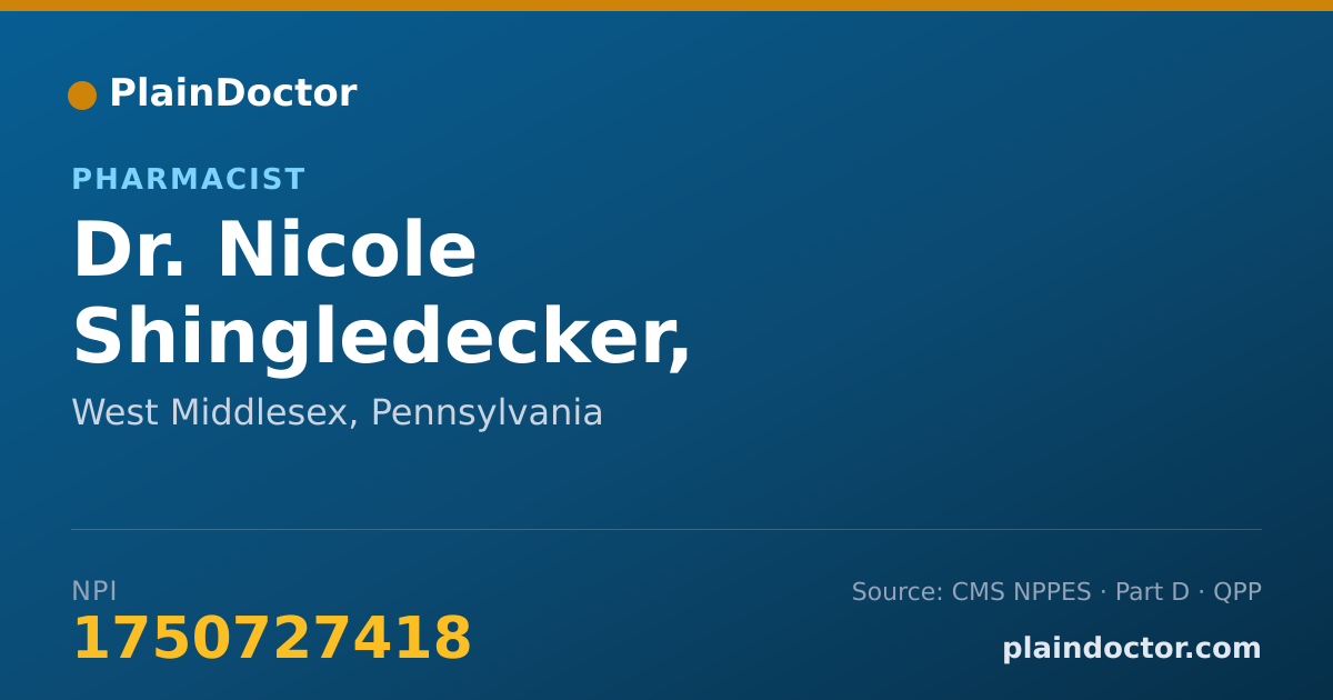 Shareable card for Nicole Shingledecker, PHARM.D. - Pharmacist, West Middlesex, PA