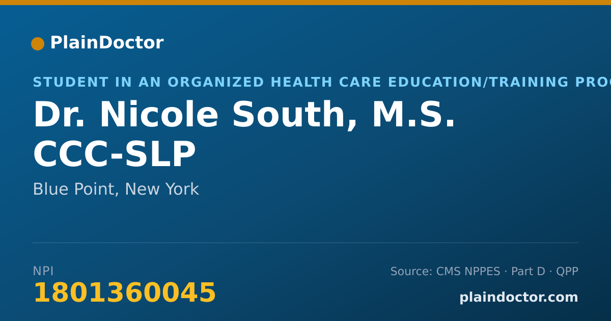 Shareable card for Nicole South, M.S. CCC-SLP - Student in an Organized Health Care Education/Training Program, Blue Point, NY