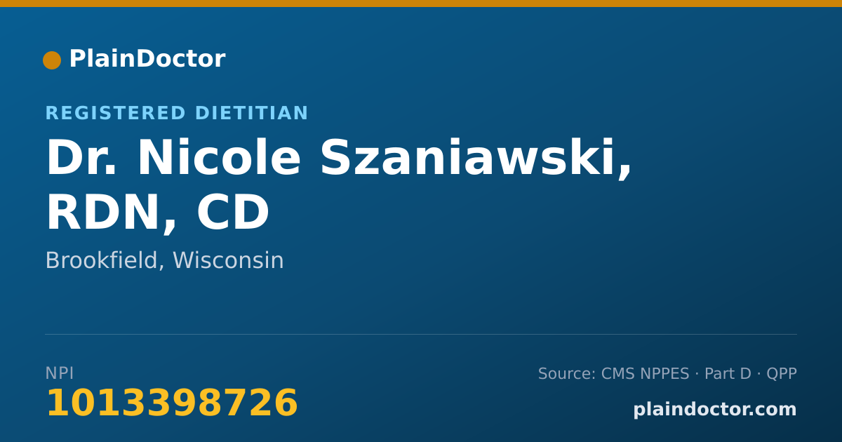 Shareable card for Nicole Szaniawski, RDN, CD - Registered Dietitian, Brookfield, WI