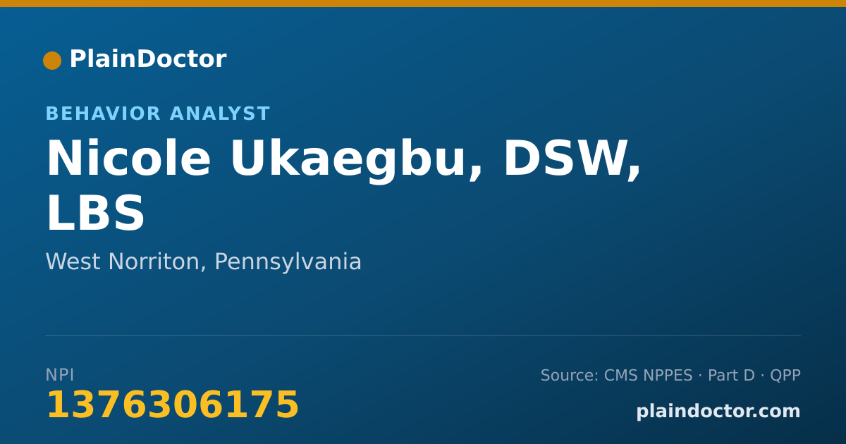 Shareable card for Nicole Ukaegbu, DSW, LBS - Behavior Analyst, West Norriton, PA