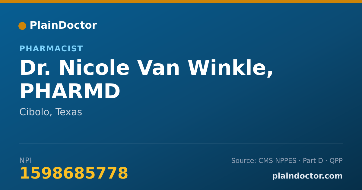 Shareable card for Nicole Van Winkle, PHARMD - Pharmacist, Cibolo, TX