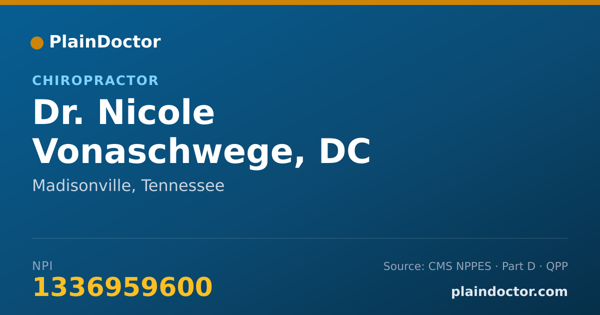 Shareable card for Nicole Vonaschwege, DC - Chiropractor, Madisonville, TN