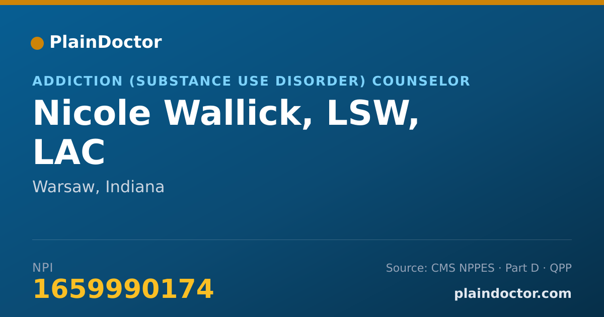 Shareable card for Nicole Wallick, LSW, LAC - Addiction (Substance Use Disorder) Counselor, Warsaw, IN