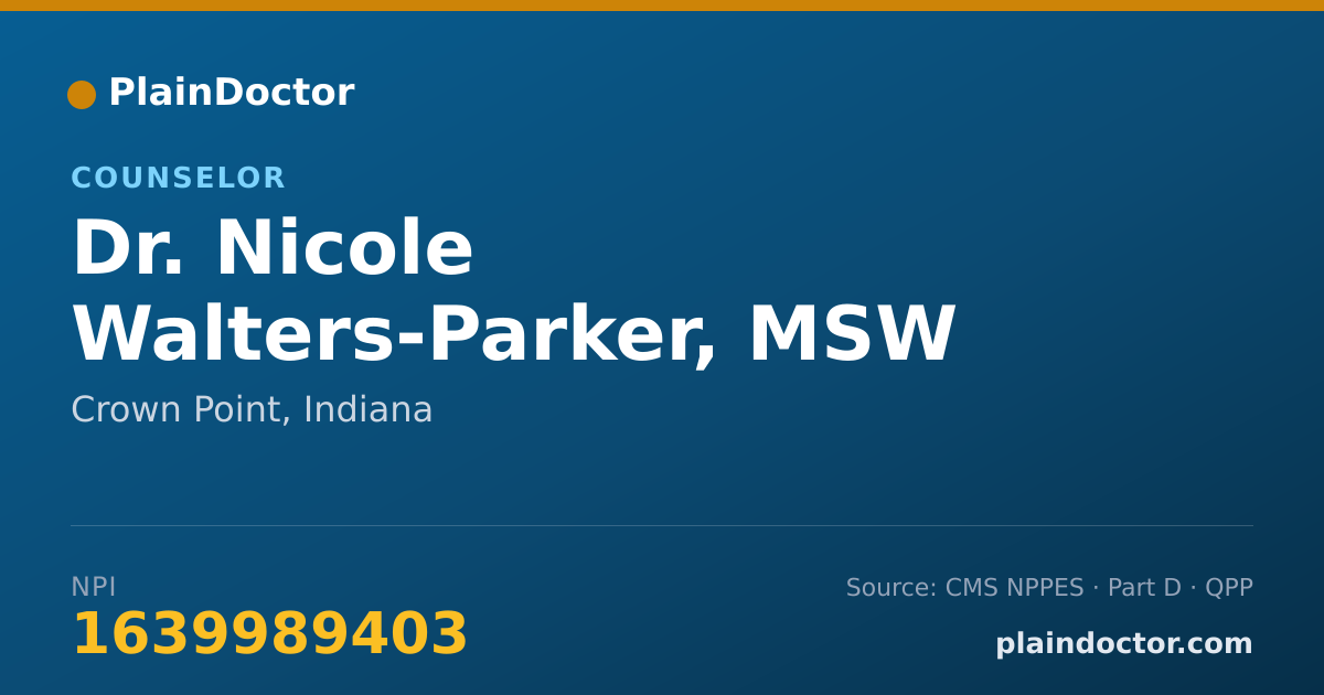 Shareable card for Nicole Walters-Parker, MSW - Counselor, Crown Point, IN