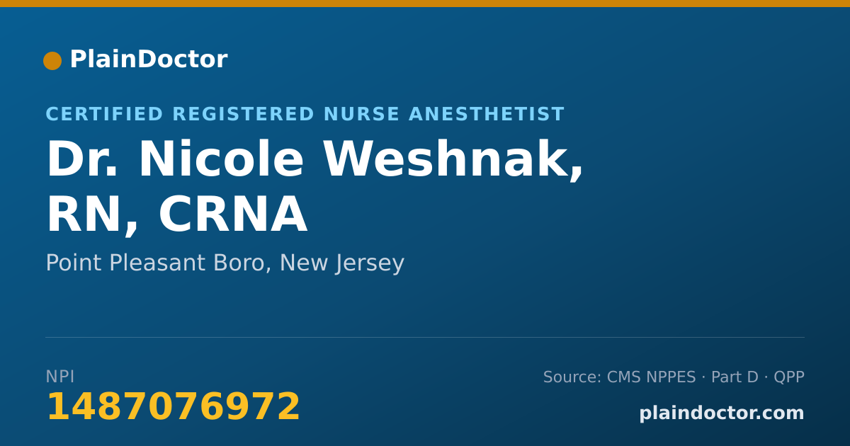 Shareable card for Nicole Weshnak, RN, CRNA - Certified Registered Nurse Anesthetist, Point Pleasant Boro, NJ