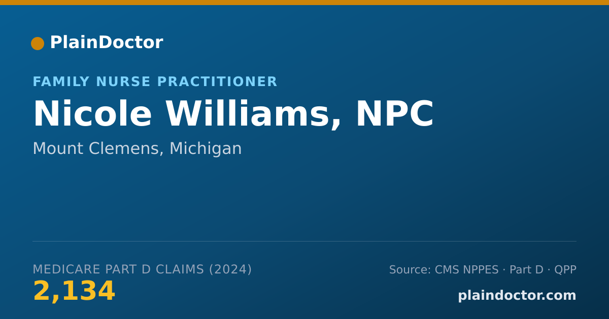 Shareable card for Nicole Williams, NPC - Family Nurse Practitioner, Mount Clemens, MI
