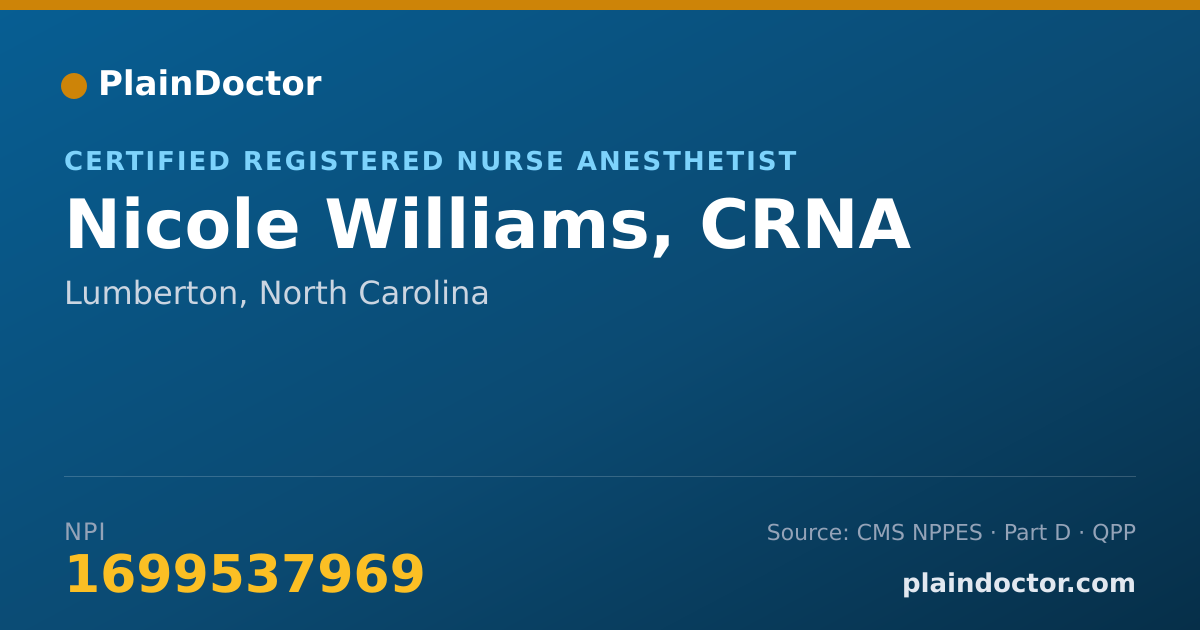Shareable card for Nicole Williams, CRNA - Certified Registered Nurse Anesthetist, Lumberton, NC