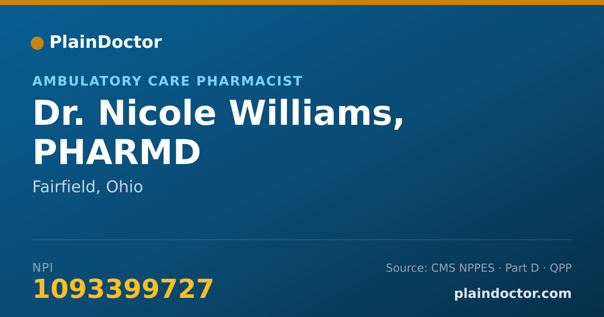 Shareable card for Nicole Williams, PHARMD - Ambulatory Care Pharmacist, Fairfield, OH