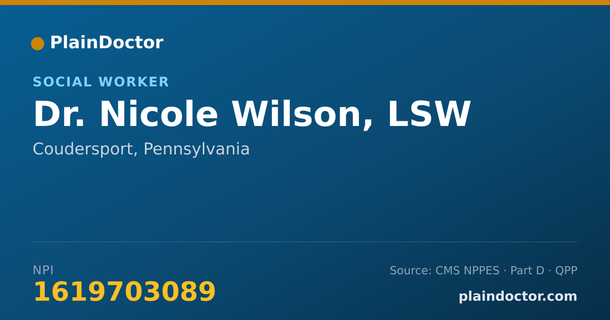 Shareable card for Nicole Wilson, LSW - Social Worker, Coudersport, PA