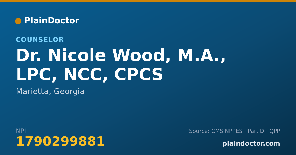 Shareable card for Nicole Wood, M.A., LPC, NCC, CPCS - Counselor, Marietta, GA