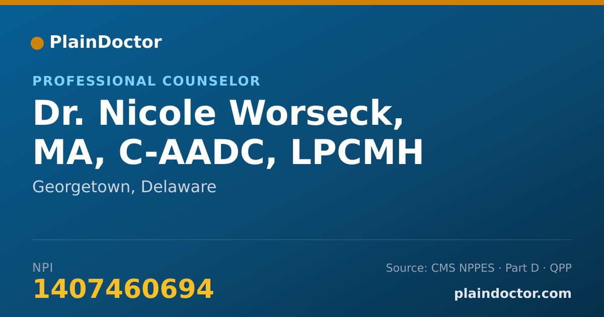 Shareable card for Nicole Worseck, MA, C-AADC, LPCMH - Professional Counselor, Georgetown, DE