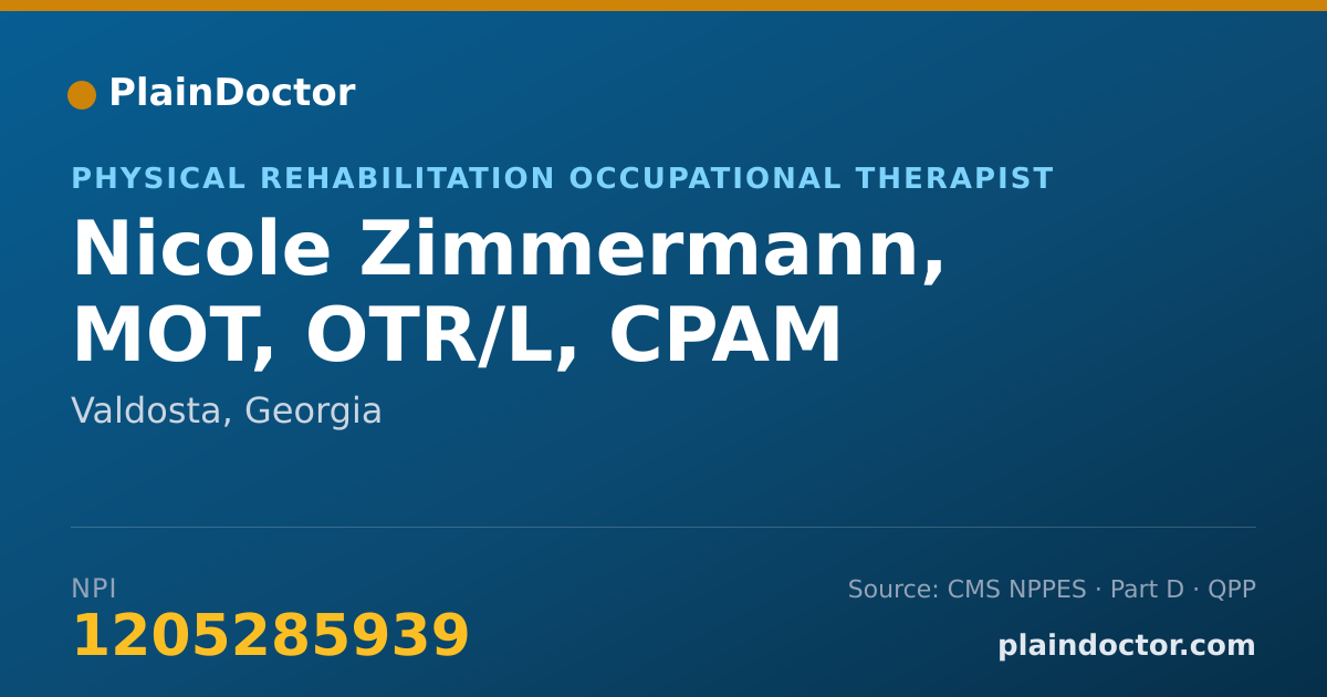 Shareable card for Nicole Zimmermann, MOT, OTR/L, CPAM - Physical Rehabilitation Occupational Therapist, Valdosta, GA