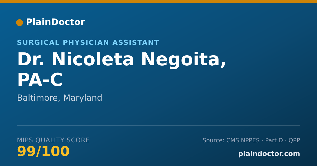 Shareable card for Nicoleta Negoita, PA-C - Surgical Physician Assistant, Baltimore, MD