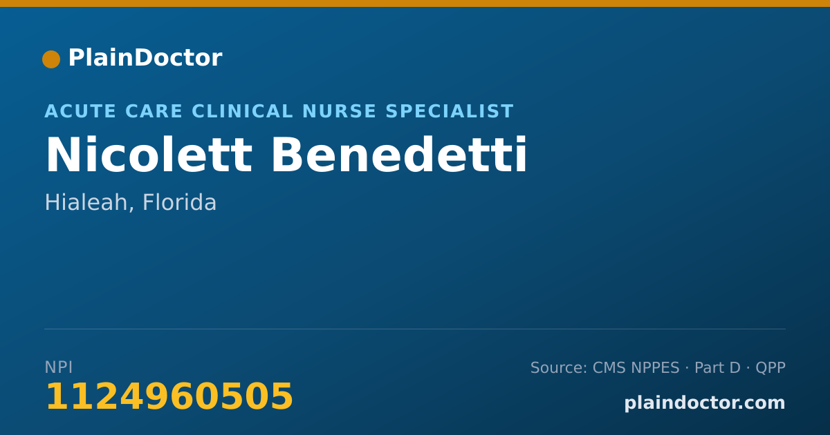 Shareable card for Nicolett Benedetti - Acute Care Clinical Nurse Specialist, Hialeah, FL